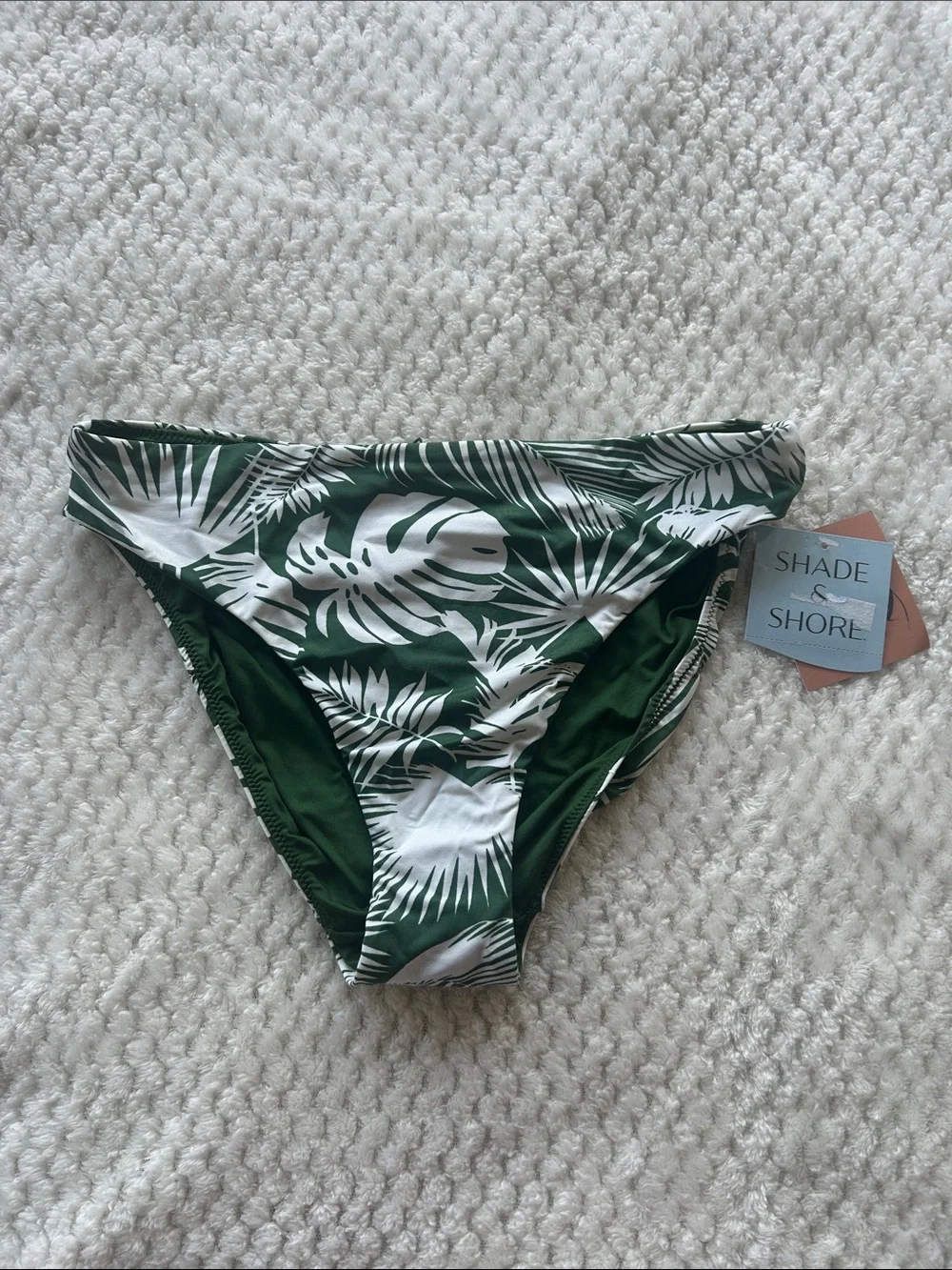 Shade & Shore Green and White Tropical Print Bikini Bottoms
